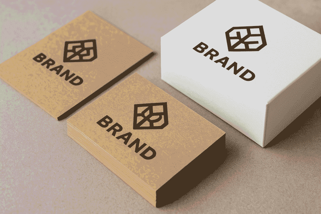 Logo Designer in India showcasing professional logo mockup on business cards and packaging