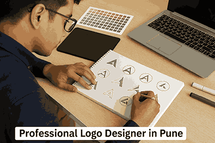professional logo designer in Pune working on sketches