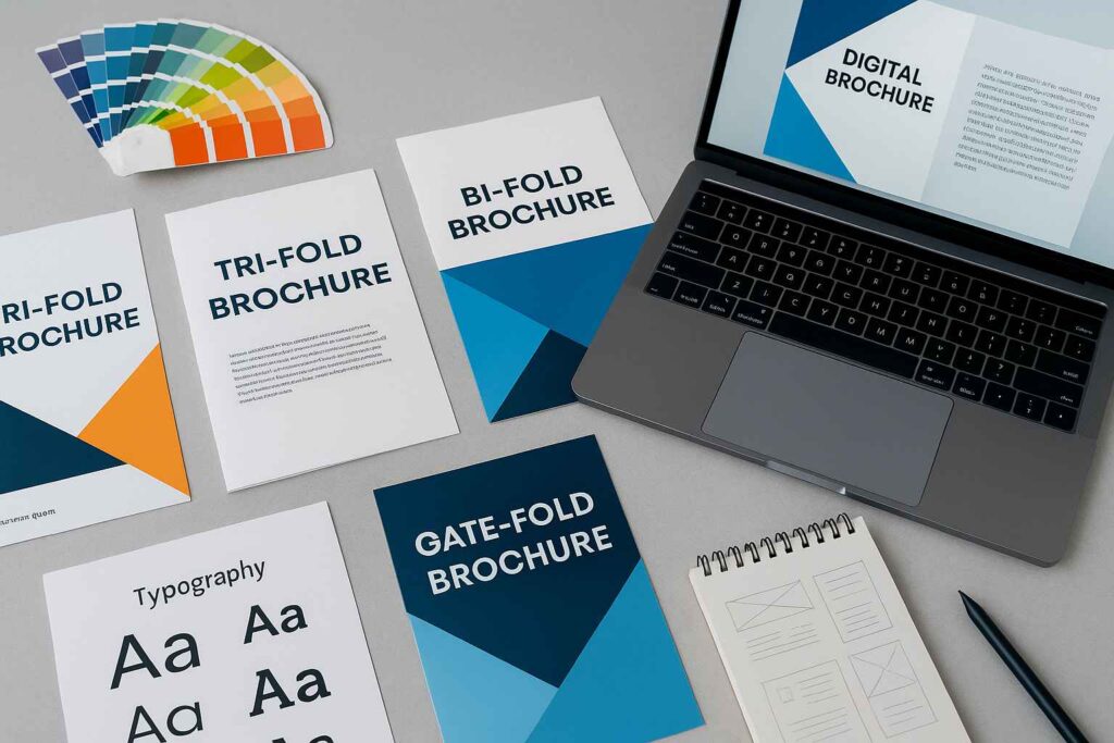 Best Brochure Design Agency - Creative brochure mockups and digital design workspace
