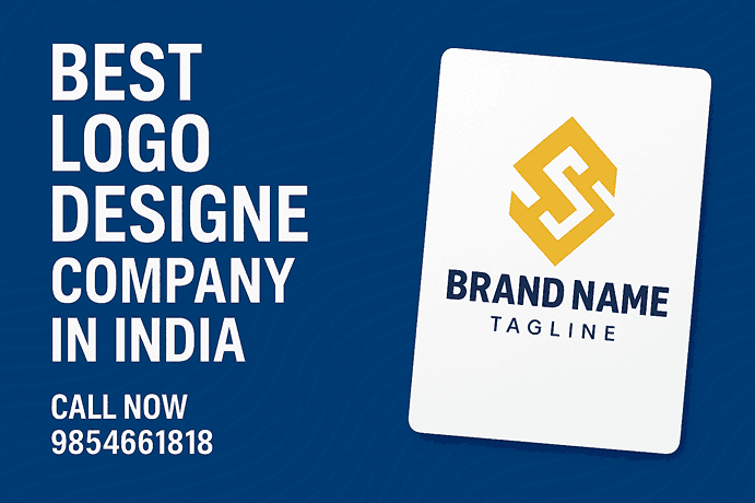 Cover image showing “Best Logo Design Company in India” with a modern business card mockup and a bold call now number 9854661818 on a blue background.