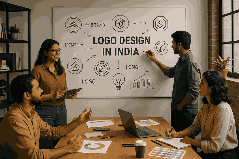 Group of Designers Brainstorming for Logo Design in India – Professional Creative Studio Scene
