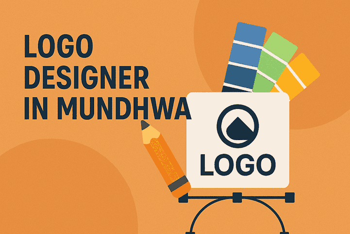 Professional logo designer in Mundhwa Pune creating custom brand logos for businesses and startups – modern orange-themed cover image for blog post by Logo Designer India.
