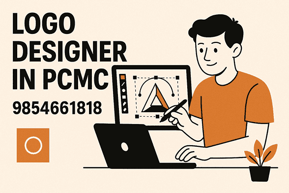 Professional logo designer in PCMC working on creative logo design at a modern desk.
