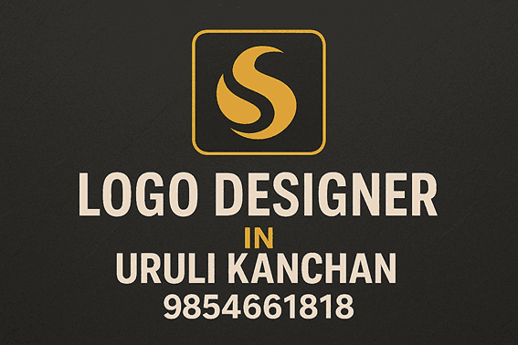 Professional logo designer in Uruli Kanchan offering creative and custom logo design services with contact number 9854661818 displayed on a stylish dark background