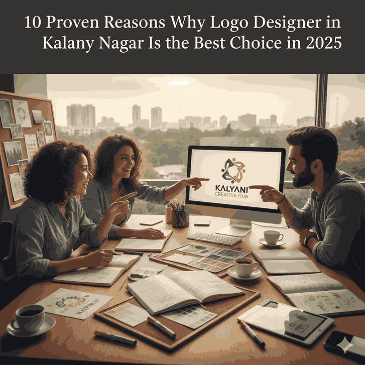 Professional logo designer working in a stylish Kalyani Nagar studio, illustrating the expertise and location emphasized in a blog post about top design choices for 2025.