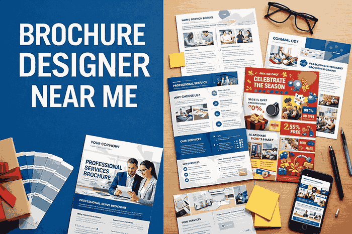 Brochure designer near me cover image showcasing professional brochure designs, layouts, and marketing elements