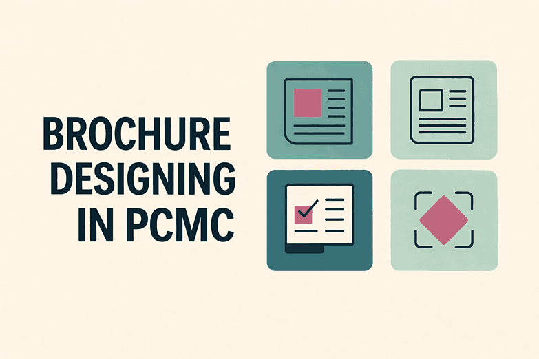 Brochure designing in PCMC cover image with modern brochure icons and clean professional layout
