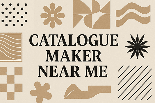 Catalogue maker near me cover design featuring modern catalogue patterns and creative graphic elements in a landscape layout
