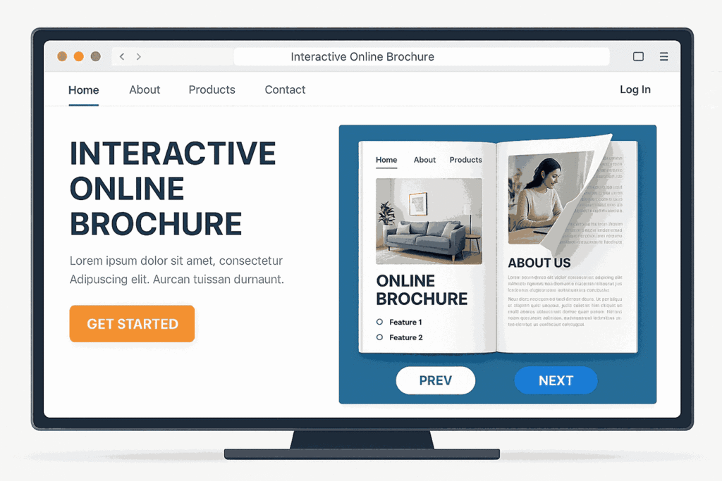 Interactive online brochure designed by a professional brochure designer with page flip animation and modern UI