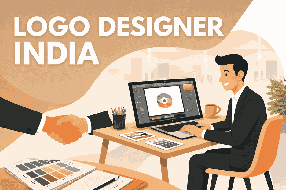 LOGO DESIGNER INDIA cover image showing professional logo designer working on custom brand identity