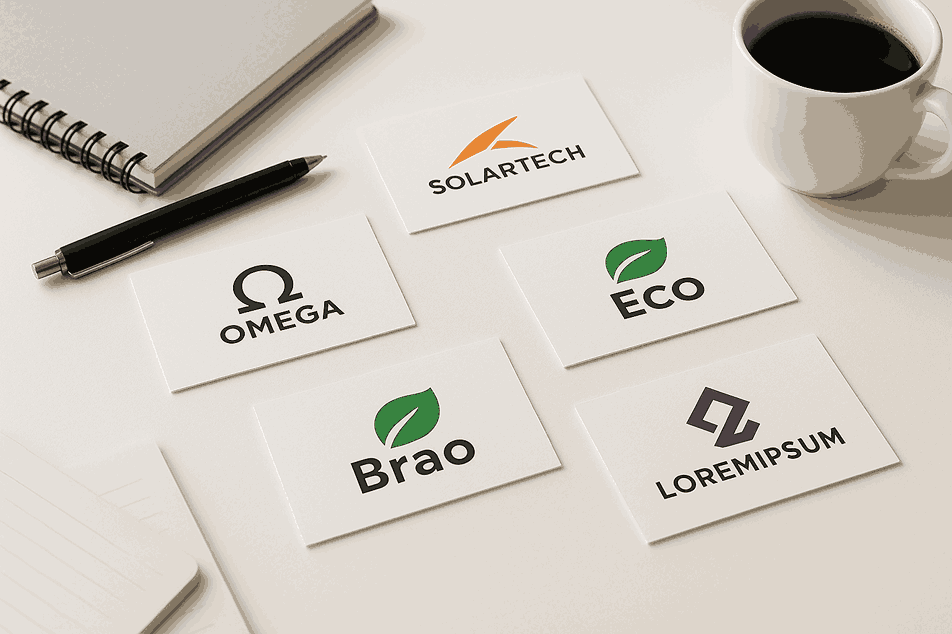 Minimalist business card mockup showcasing creative logo concepts from a professional LOGO DESIGNING AGENCY.