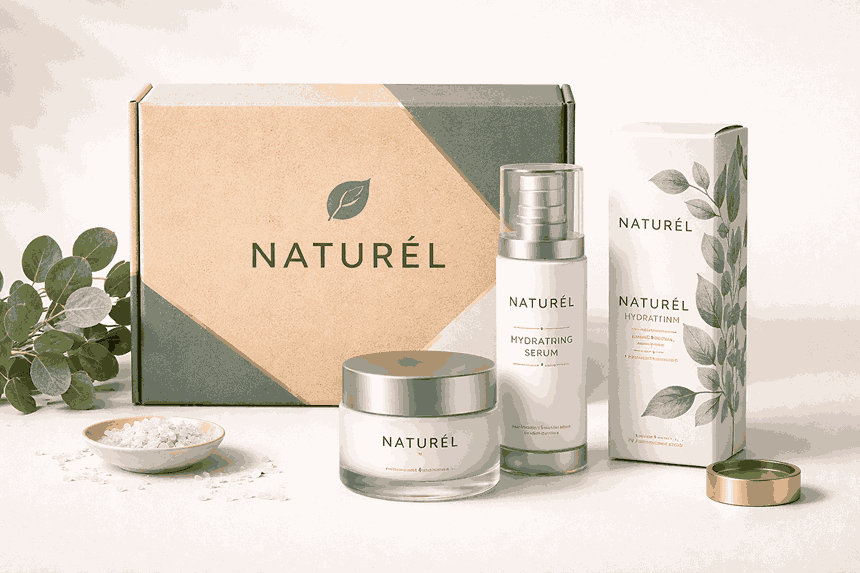 Premium product packaging mockup showcasing bold branding, sharp typography, and realistic textures in a studio setup