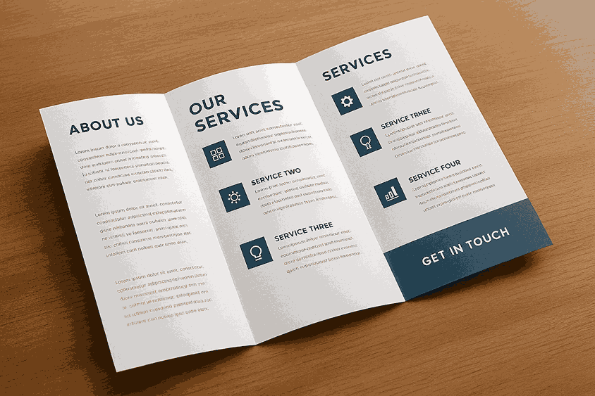 Premium tri-fold brochure designed by a professional brochure designer with clean layout and sharp typography