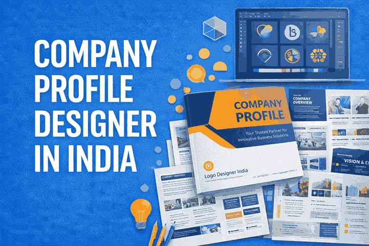 Company Profile Designer in India cover image showcasing professional company profile design layouts, branding elements, and creative studio presentation