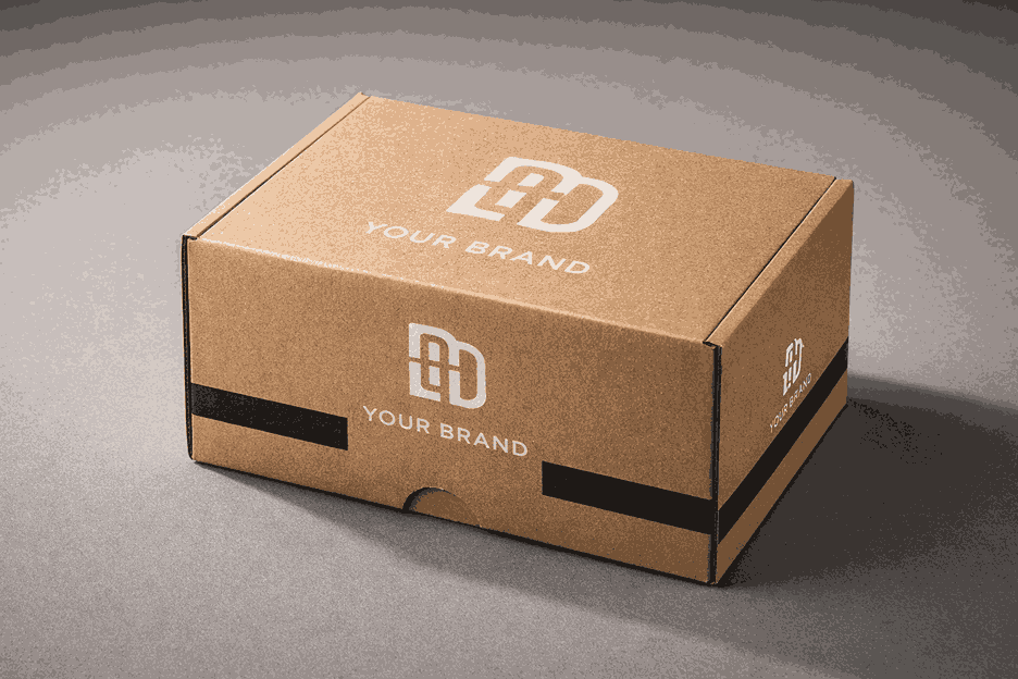 Modern box packaging design featuring a branded cardboard box with minimal colors and premium print finish.