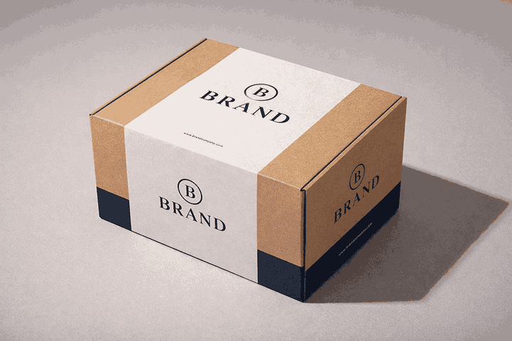 Modern box packaging design featuring a branded cardboard box with minimal design, logo placement, and premium print finish