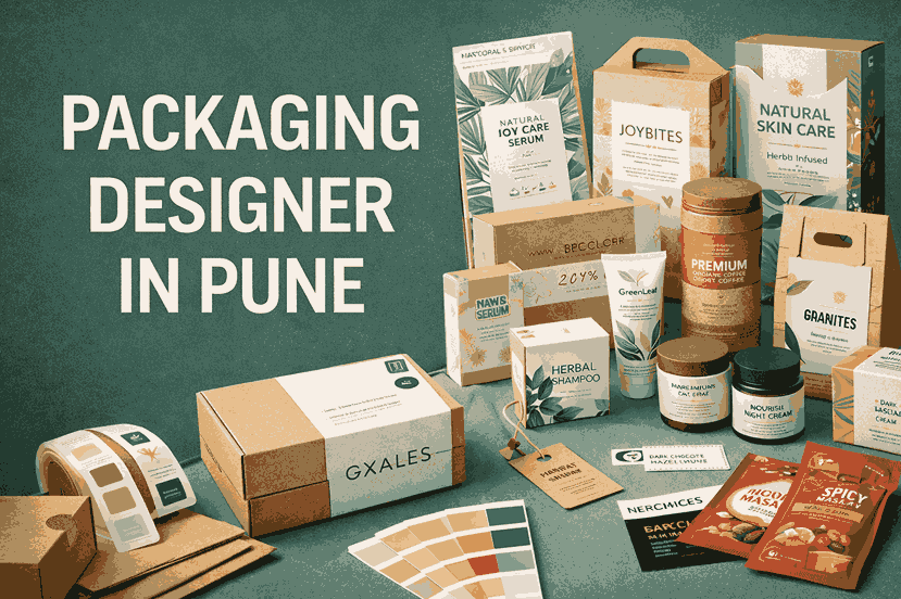 Cover image showcasing premium product packaging designs with the text “Packaging Designer in Pune”, highlighting professional packaging design services.
