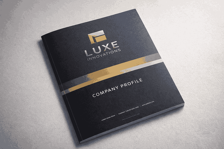 Premium company profile design mockup showcasing professional company profile designing with bold branding, sharp typography, and structured layout.