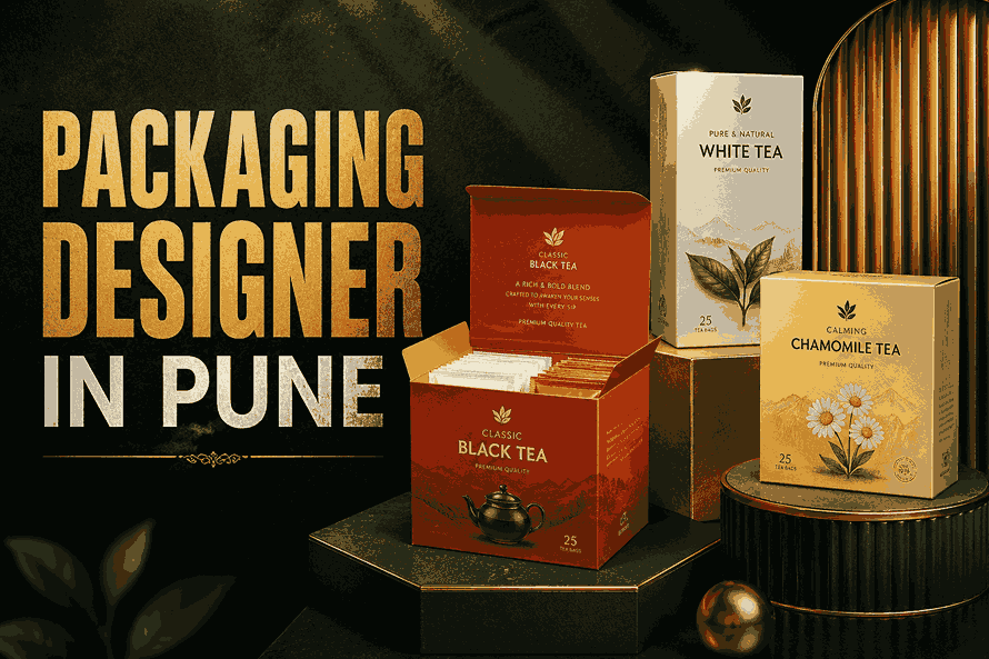 Premium tea packaging design by packaging designer in Pune showcasing luxury boxes with modern branding