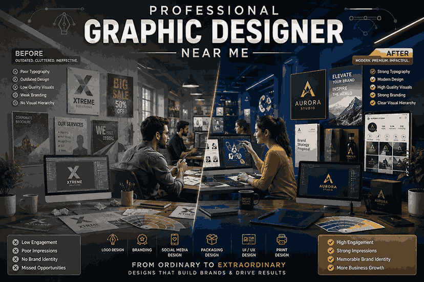 Professional Graphic Designer Near Me – Before and After Branding Transformation Banner