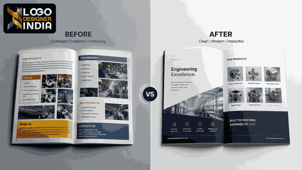 Before and after catalogue redesign by corporate catalogue designing company in Pune