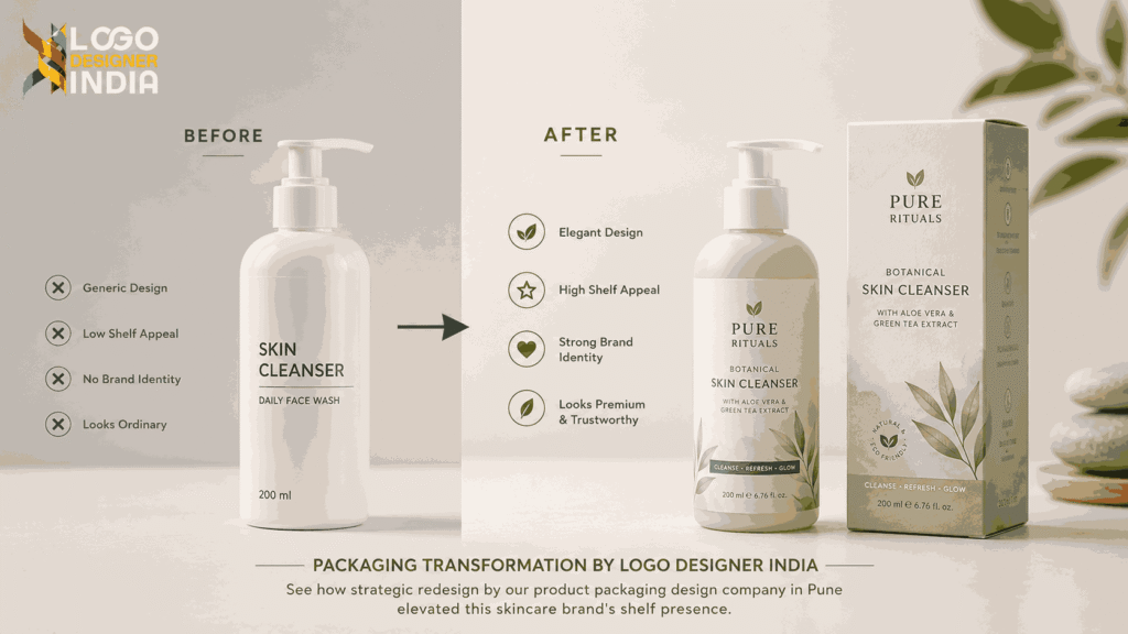Before and after packaging redesign by product packaging design company in Pune