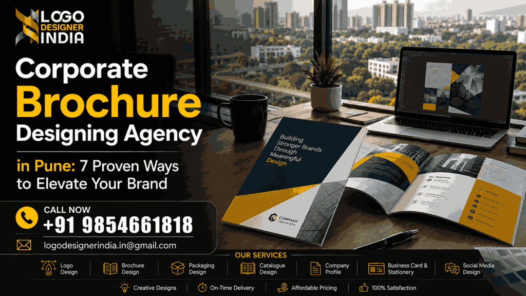 Corporate brochure designing agency in Pune showcasing professional brochure design services, company profiles, catalogues, and branding solutions by Logo Designer India.