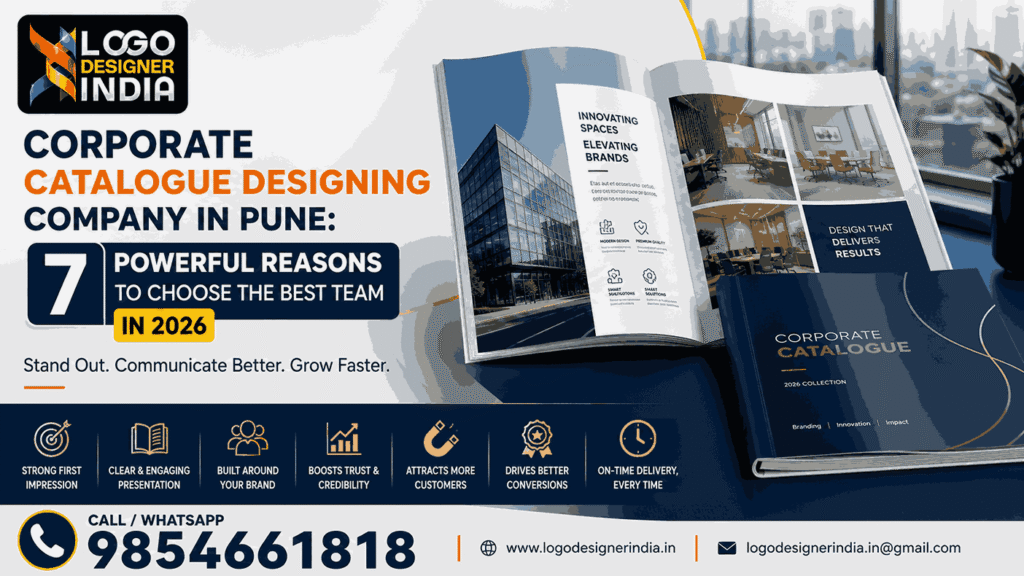 Corporate Catalogue Designing Company in Pune cover image showcasing 7 powerful reasons to choose the best catalogue design team in 2026