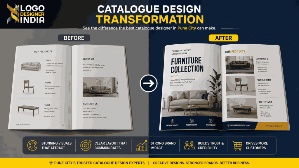 Logo Designer India, the best catalogue designer in Pune City, before and after transformation