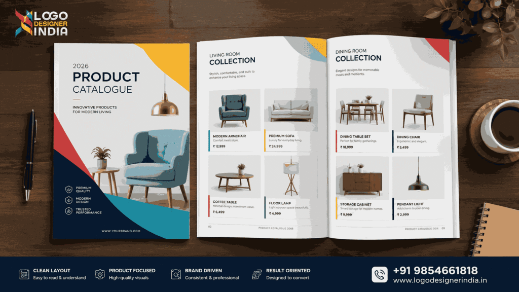 Professional product catalogue designer layout with clean grid design
