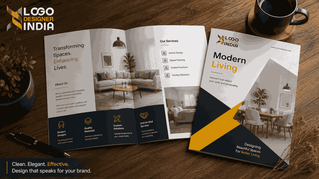 Professional brochure design sample created by a leading brochure designing company in Pune featuring clean typography, elegant white space, and premium branding.