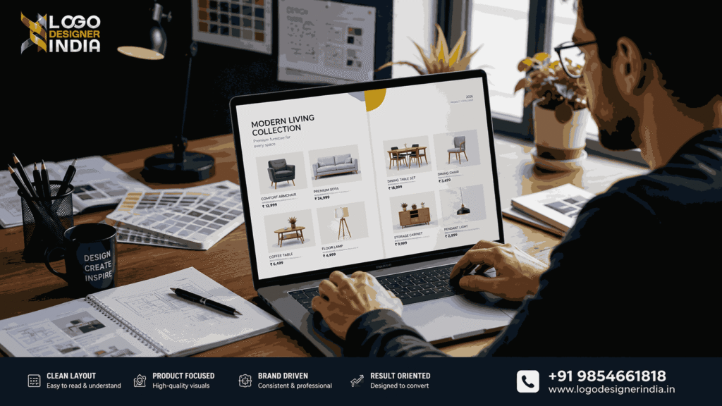 Product catalogue designer working on digital catalogue design