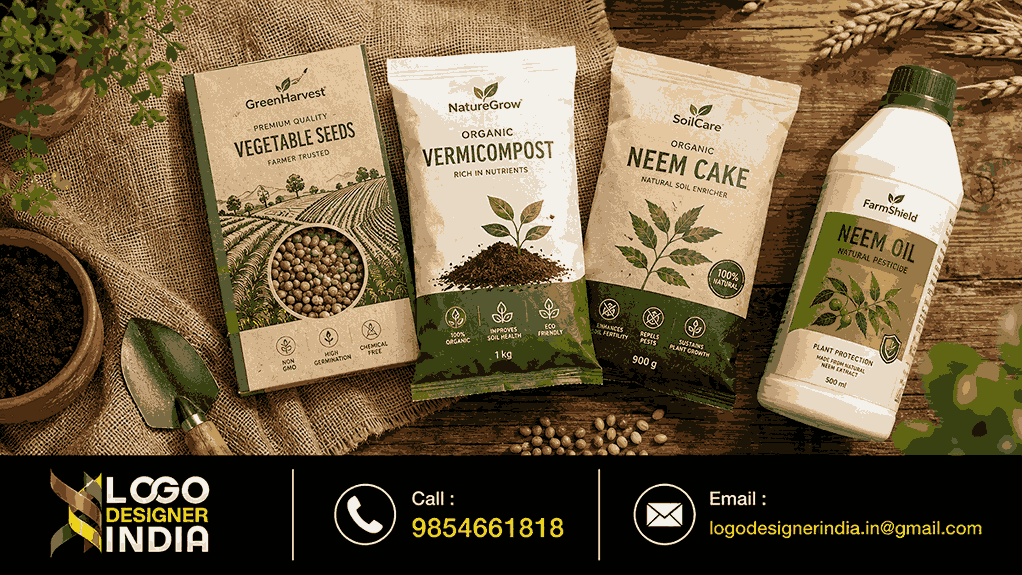 Agriculture Product Packaging Design Services In Pune – eco-friendly packaging flat lay