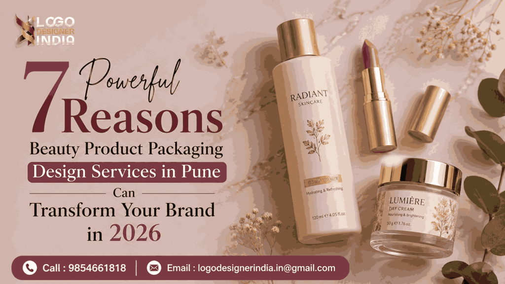Beauty Product Packaging Design Services in Pune – premium cosmetic and skincare packaging flat-lay