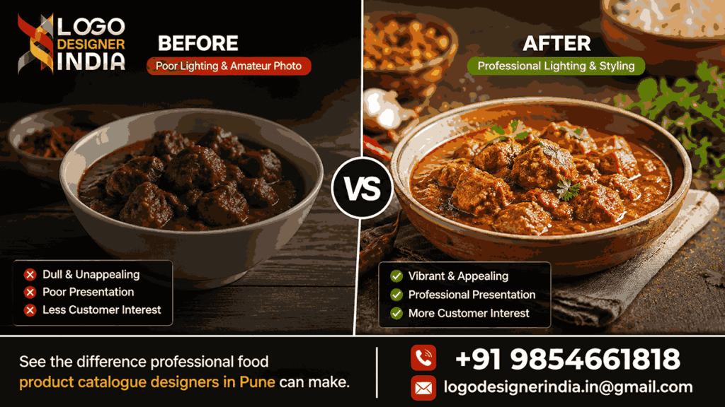Before and after transformation by food product catalogue designers in Pune
Title: Catalogue Design Transformation Pune