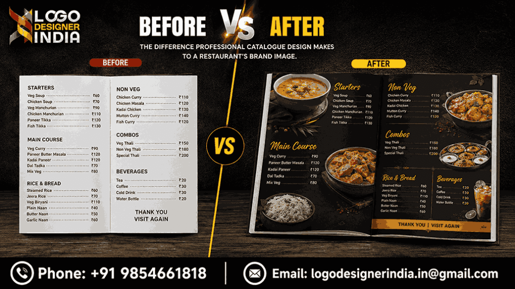 Best catalogue designing services for restaurant before and after comparison
