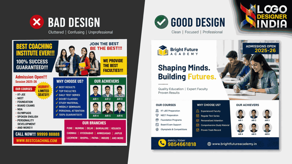 Before and after comparison by the Best Educational Brochure Designer in Pune.