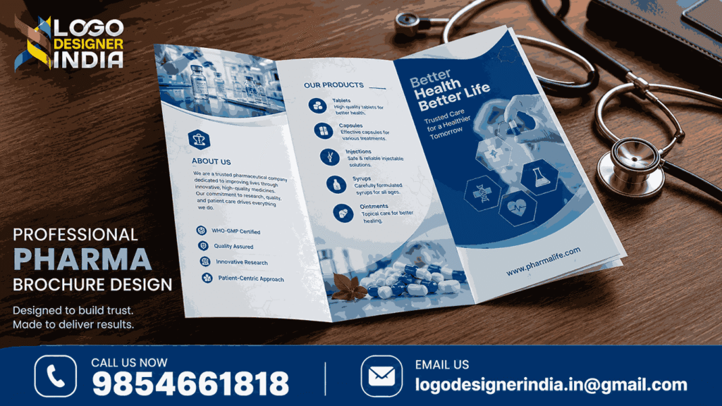 Brochure designing services for pharmaceutical company mockup example