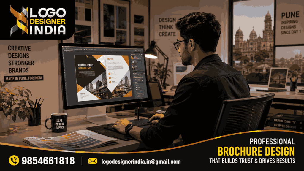 Business brochure designing company in Pune designer creating brochure layout