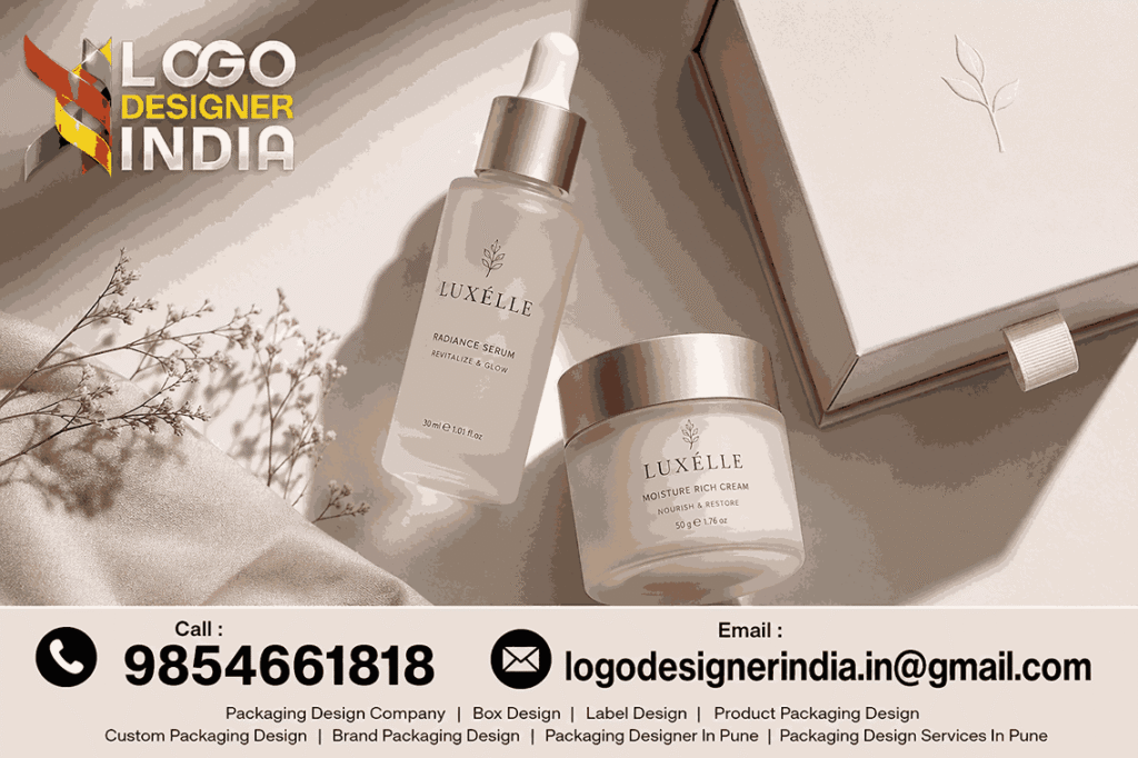 Cosmetic Packaging Design Agency In Pune showcasing bottle, jar, and box design