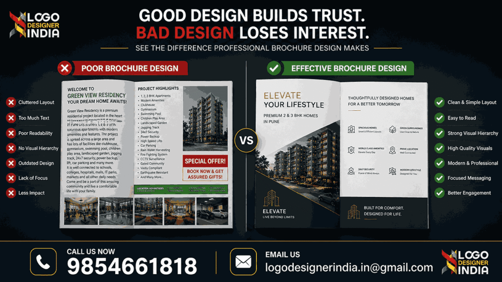 Effective real estate brochure designing services Pune layout comparison