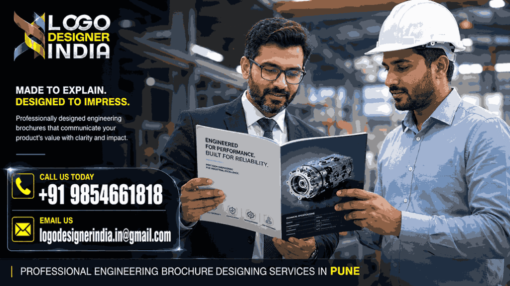 Engineering product brochure designing services in Pune used in client meeting