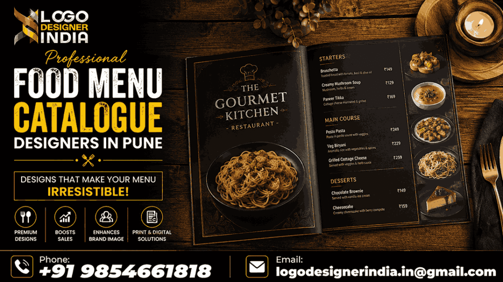 Professional food menu catalogue designers in Pune creating elegant restaurant menu layout