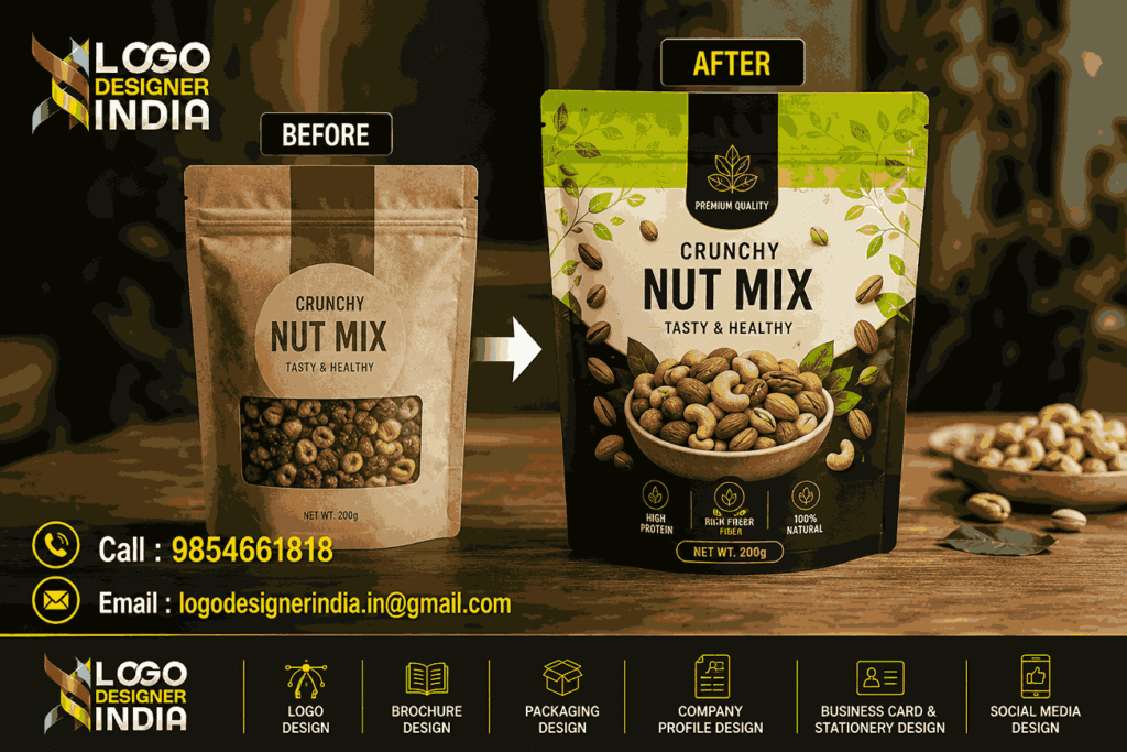 Before and after packaging redesign by Food Package Designing Company In Pune