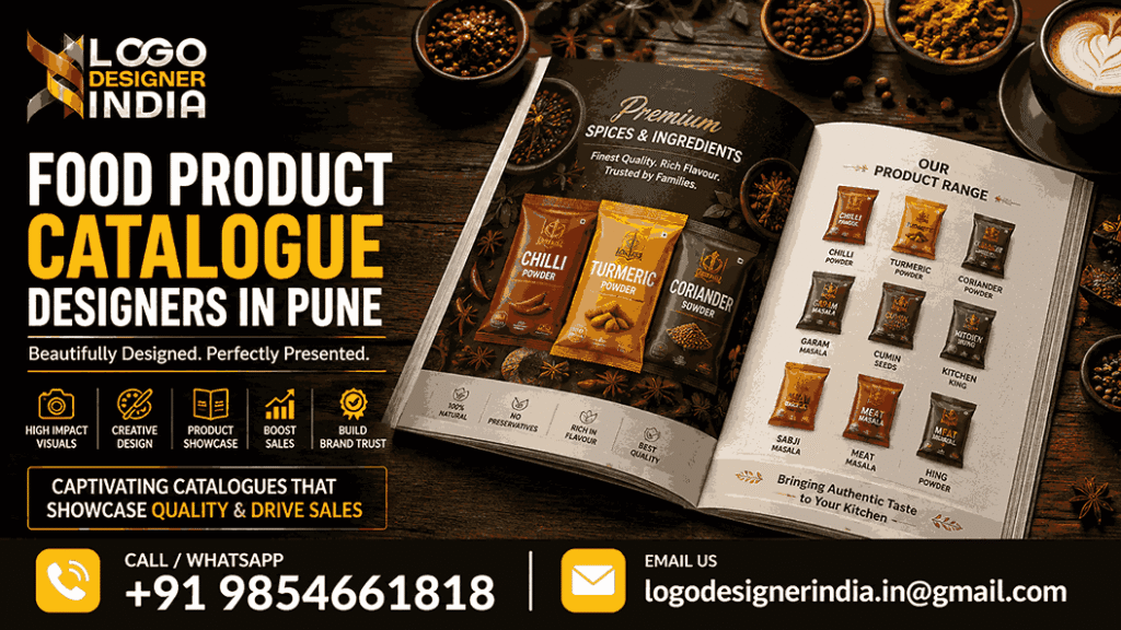 Food product catalogue designers in Pune creating a professional spice brand catalogue