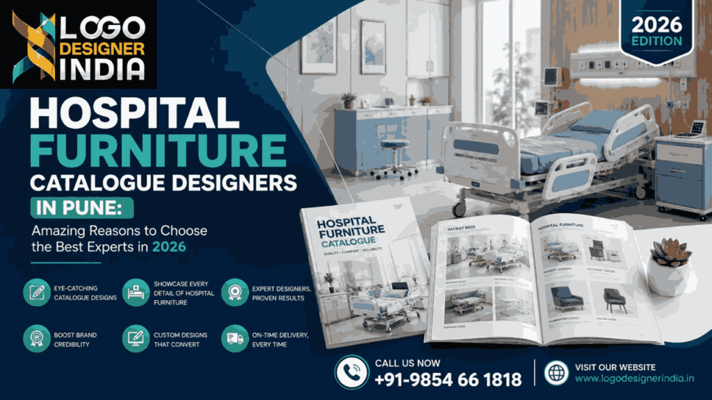 Hospital furniture catalogue designers in Pune showcasing professional catalogue design services in 2026