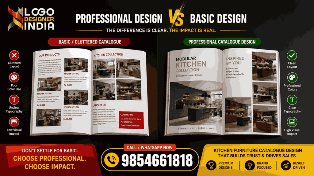 Comparison showing work of the best kitchen furniture catalogue designer in Pune