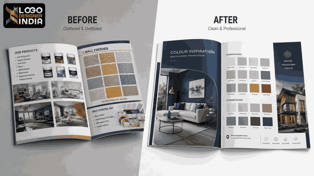 Before and after paint catalogue design by best paint catalogue designer company in Pune