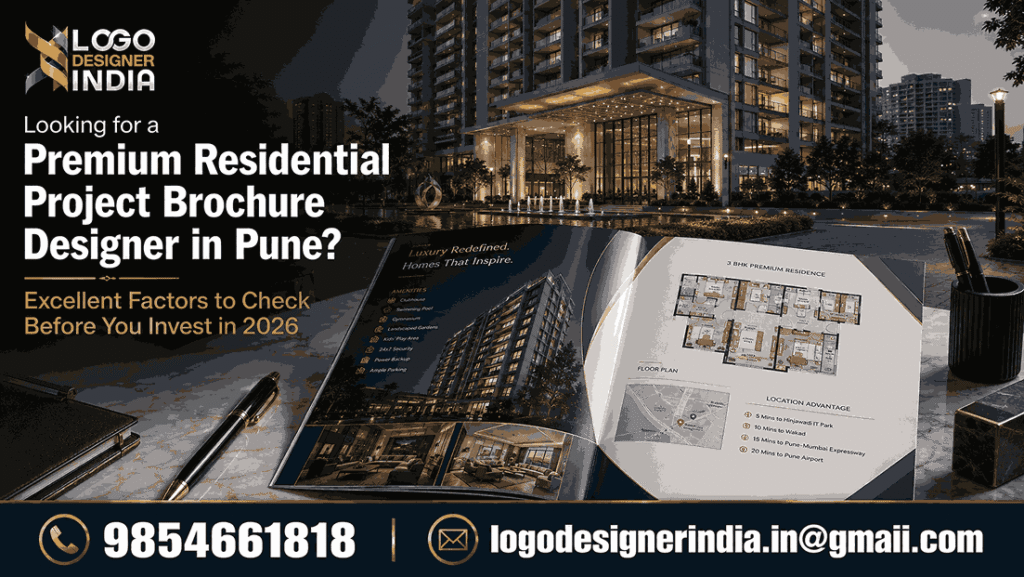 Premium residential project brochure designer in Pune showcasing luxury real estate brochure design and investment factors for 2026