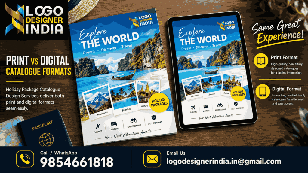 Print and digital format comparison for Holiday Package Catalogue Design Services
